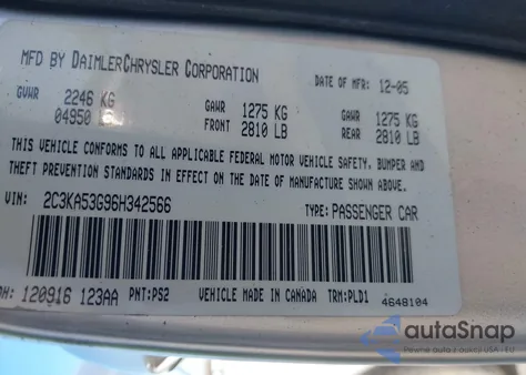 2006 Chrysler 300 Touring from USA, damaged, VIN 2C3KA53G96H342566
